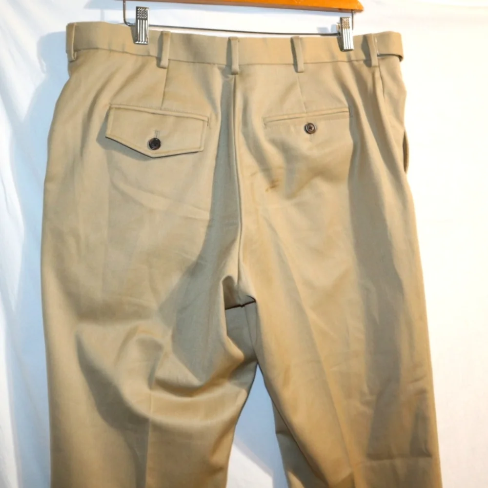 TravelSmith Pants Mens 34 Wool Blend Khaki‎ Flap Pocket Cuffed Pleated Tan
